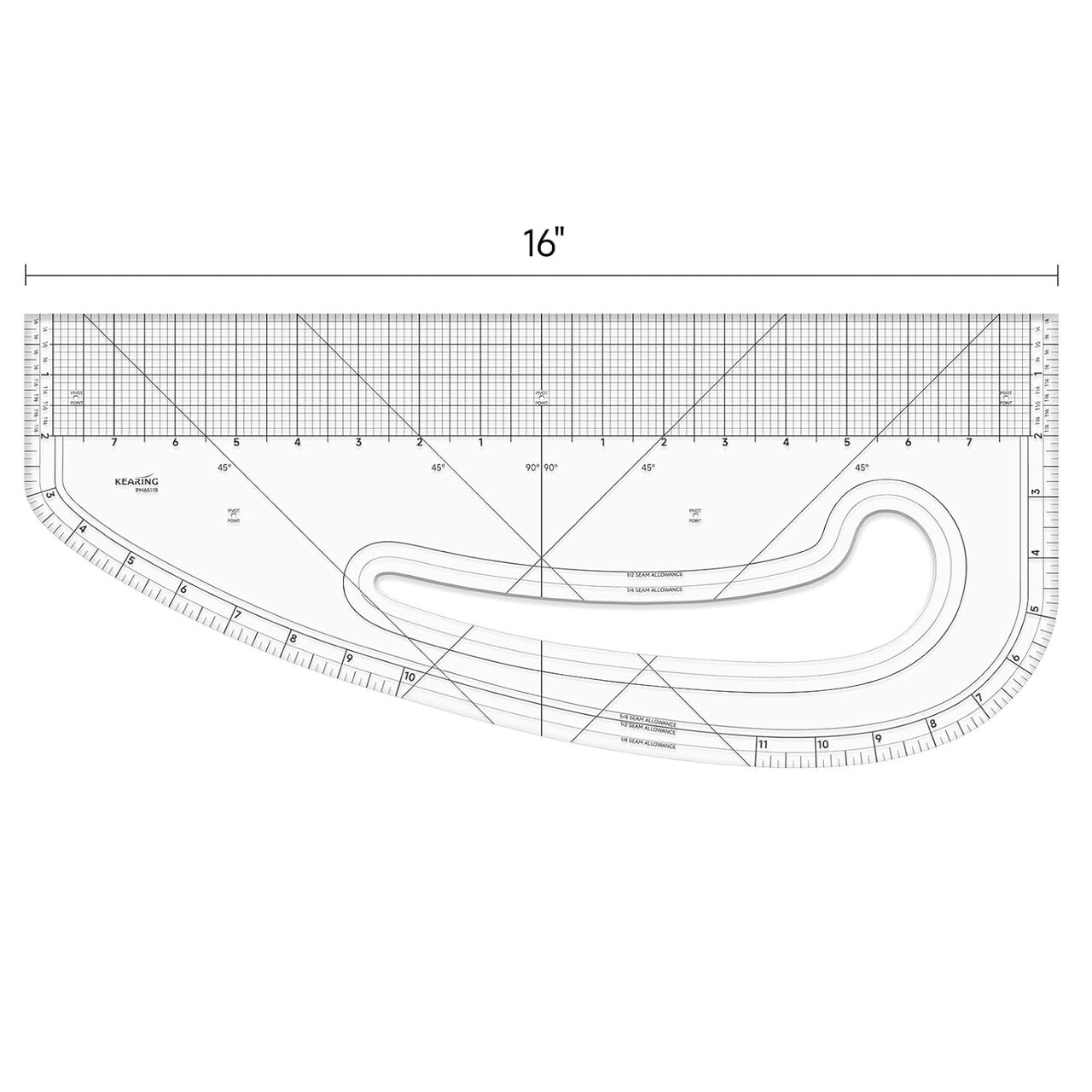 Kearing® Pattern Master Ruler 16" or 24", Sewing Curve Ruler, Multi-Purpose Designer Ruler, Side Curve, Armhole & Neckhole, Sleeve Curve, Upper & Under Arm Ruler for Sewing, Design, Quilting, Dressmaking